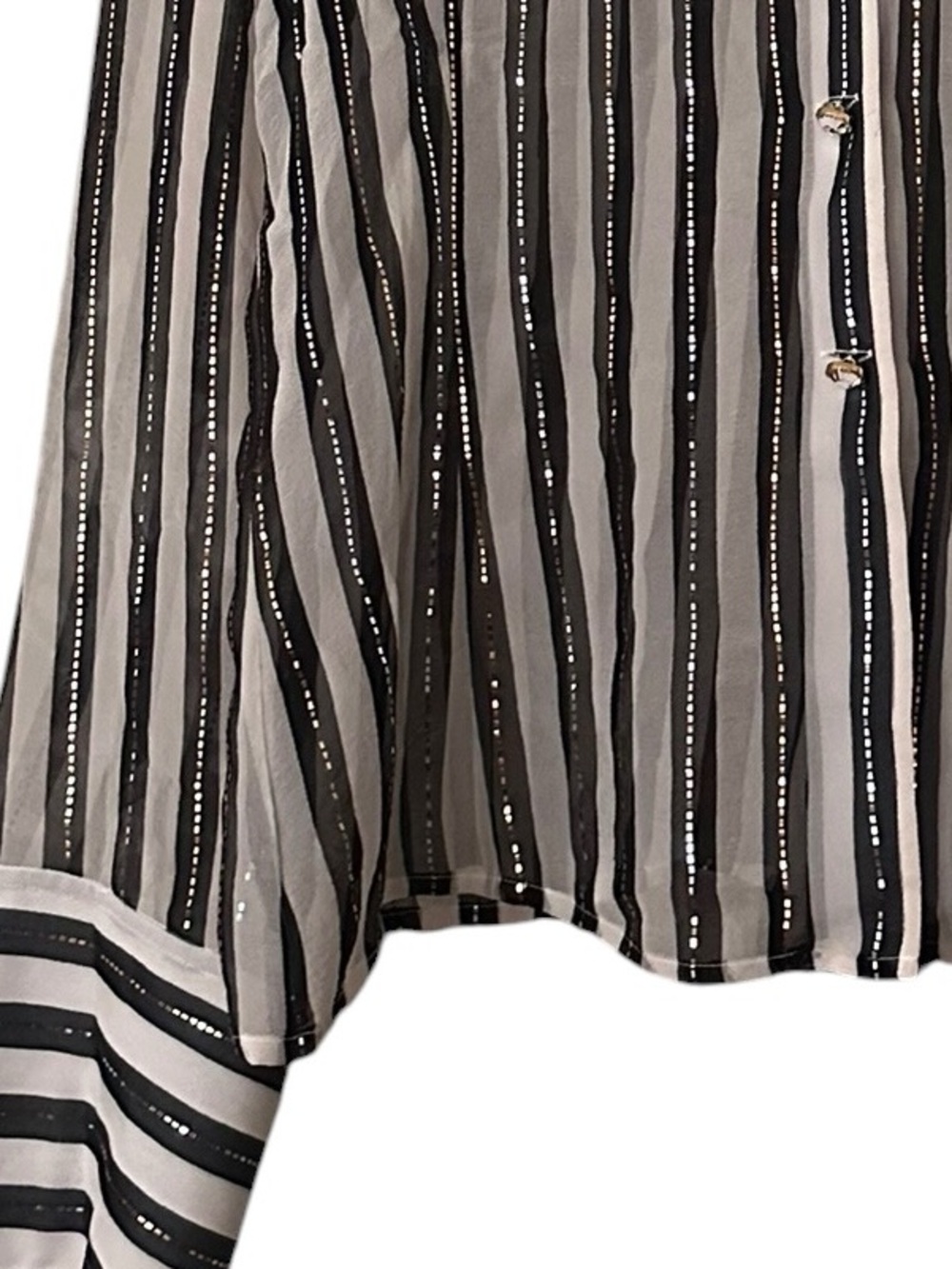 St. John Black & White Sheer Silk Striped Button-Down Blouse Size 10 📦 - Picture 6 of 8